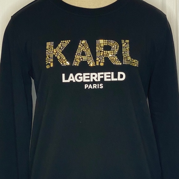 NEW KARL LAGERFELD Paris Sequin Logo Sweatshirt Black Moden Glam Streetwear XS - Picture 4 of 12